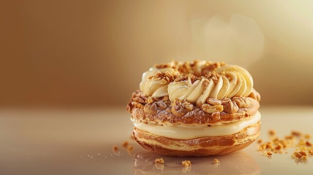Exquisite French Confectionary Pastry Paris Brest Captured in Golden Light