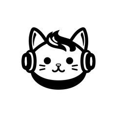 cat music logo or modern line icon. Vector line art and icon design with bold outline. Black and white Pixel Perfect minimalistic symbol isolate white background. Creative logotype