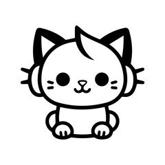 cat music logo or modern line icon. Vector line art and icon design with bold outline. Black and white Pixel Perfect minimalistic symbol isolate white background. Creative logotype