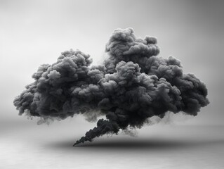 A black smoke cloud formation on a white background