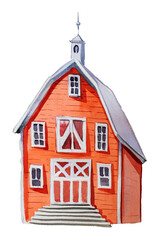 Small red rustic house illustration isolated on white.