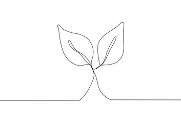 Growing sprout drawn in one continuous line vector illustration. This hand-drawn doodle line art plant features.