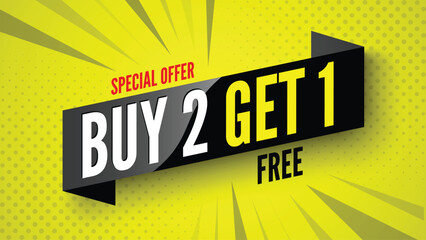 Buy 2, get 1 sale banner. Vector illustration.