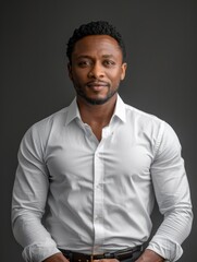Obraz premium Portrait of a man wearing a white shirt against a gray background