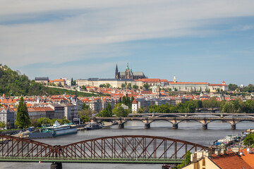 Fototapeta premium View of Prague Castle with the Vltava River from Vysehrad fortress, Czech Republic, Europe.