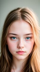 Naklejka premium a young girl with blue eyes and long blonde hair