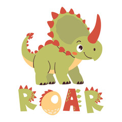 Vector children's illustration. Cute dinosaur and the inscription ROAR. Print for children's products . Vector illustration