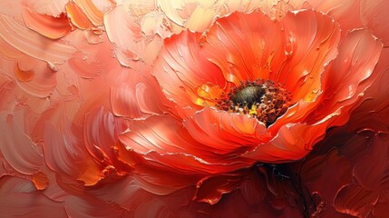 Close up oil painting of a red poppy flower