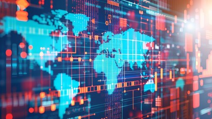 Global network map for data transfer, cyber technology, business, and telecommunication connectivity