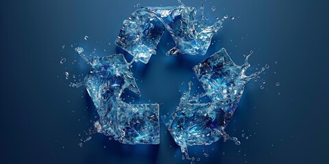 Recycling symbol made of water splashes, representing environmental conservation and the importance of sustainable water management, Generative AI
