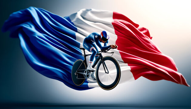 Olympic Cycling Road Athlete Within the French Flag. Olympics Paris 2024. - Powered by Adobe