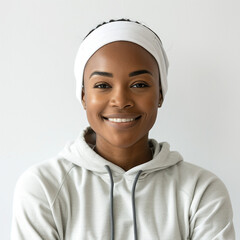 Headshot of a happy South-African women in athleisure/sporty clothes 