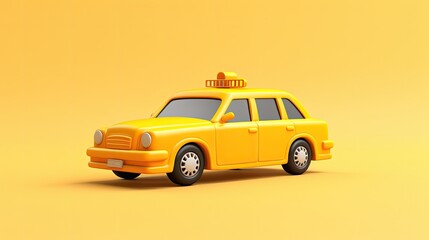 A yellow taxi cab isolated on a yellow background. The taxi is in a simple, cartoon style and has a...