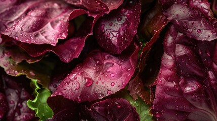 Background of fresh red lettuce salad leaves