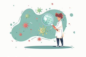 Illustration depicting a doctor fighting viruses.