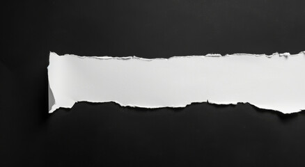 Torn White Paper Background on Black Surface, Blank Space for Text or Design, Creative Copy Space