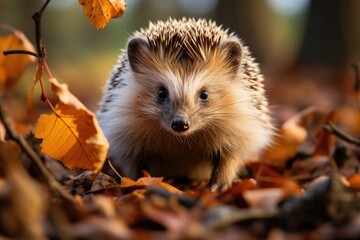 Autonal hedgehog emerges in woods with rich details., generative IA