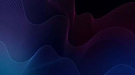 Dark abstract background with geometric flowing retro neon line pattern