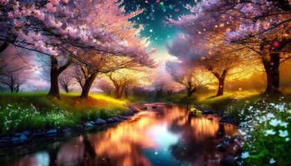 sakura forest with river in the middle