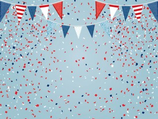 Obraz premium Border design with red, white, and blue bunting and confetti for a patriotic theme