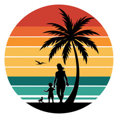 Happy mothers day, unset, palm tree,t-shirt design