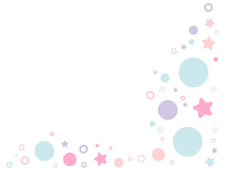 Pastel simple stars and circles corner particles. Vector illustration.	
