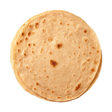 Indian chapati roti isolated on transparent or white background, png