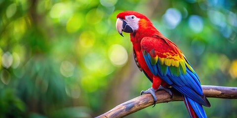 Vibrant red and blue parrot posing on a branch, tropical, bird, colorful, wildlife, exotic, feathered, vibrant, nature