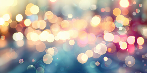 Obraz premium Abstract defocused background with bokeh lights and shadow from cityscape at night in soft blue, pink and yellow colour