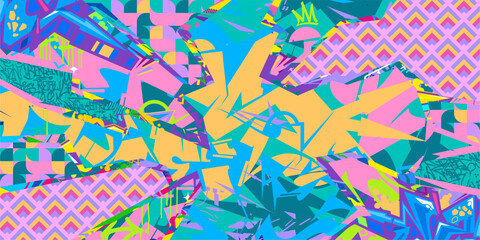 Trendy Abstract Urban Street Art Graffiti Style Vector Collage Illustration Background Template