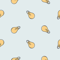 Seamless vector pattern with light bulbs. Background with repeating elements associated with commerce, work, creativity and office work