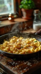 Herb omelette with chives and oregano sprinkled with chili flakes, garlic panini toasts
