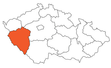 Obraz premium Outline of the map of the region of Czech Republic - Pilsen