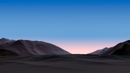 Abstract landscape of mountain surface on the horizon of evening sky in blur,wallpaper.3D render