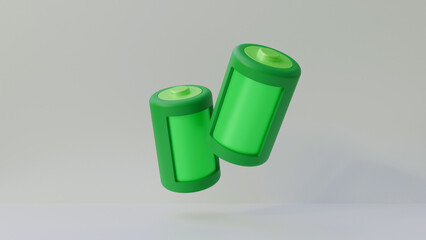 Green ecological battery on white background. Green energy, clean energy or environmental alternative energy concept.