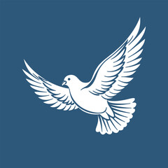 Silhouette of a white dove on a blue sky background. Illustration. Vector