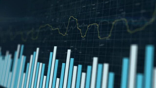 abstract financial market chart, price change dynamics in the form of lines and columns. chart shows rise and fall in stock or cryptocurrency prices.