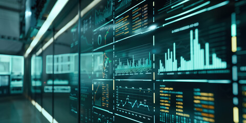 Statistics and numbers on a display being reviewed by AI