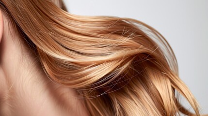 Fototapeta premium Close up shot of single light brown hair on white backdrop