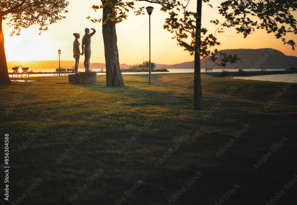 Wall mural Wonderful sunset over lake Balaton in summer