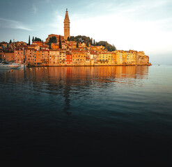 Sunset over the old town of Rovinj, Croatia