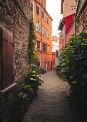 Narrow streets in the old town of Rovinj, Croatia