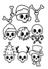 chritmas skull hand drawn, skeleton, cute skull vector
