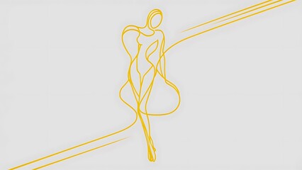Yellow Minimalist Line Art Women Illustration