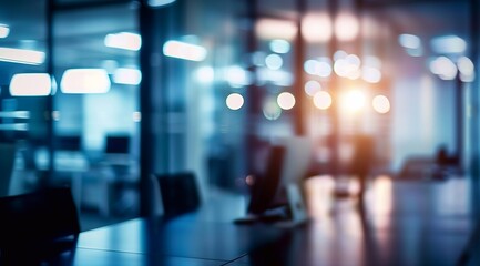 blurred blue tone mordern office interior at night.