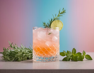 An ombre cocktail with fresh herbs