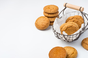 Oatmeal cookies on a light background, horizontal. Healthy diet..
