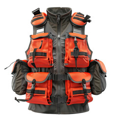Fishing vest with multiple pockets, for carrying essential gear, isolated on transparent background PNG