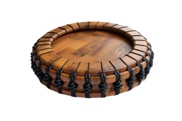 Wooden Tambourine With Black String Detail