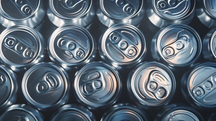 Overhead view of soda cans with vibrant labels.